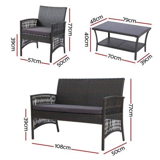 Harp 4-Piece Wicker Lounge Set – Dark Grey