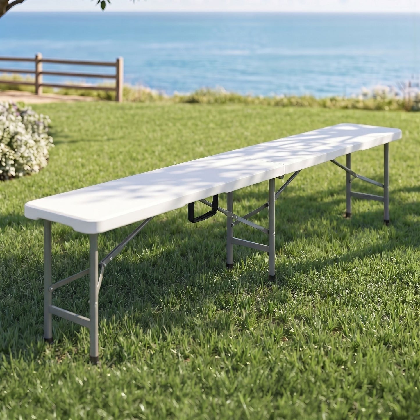 Gardeon 180cm Folding Garden Bench Portable Trestle Seat HDPE Fold In Half White