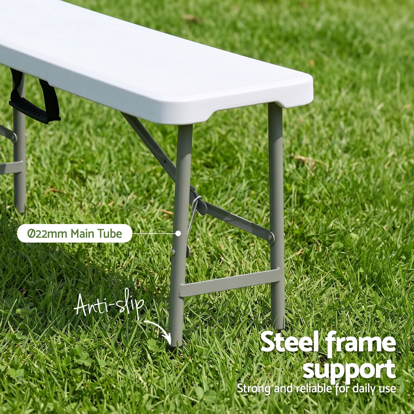 Gardeon 180cm Folding Garden Bench Portable Trestle Seat HDPE Fold In Half White
