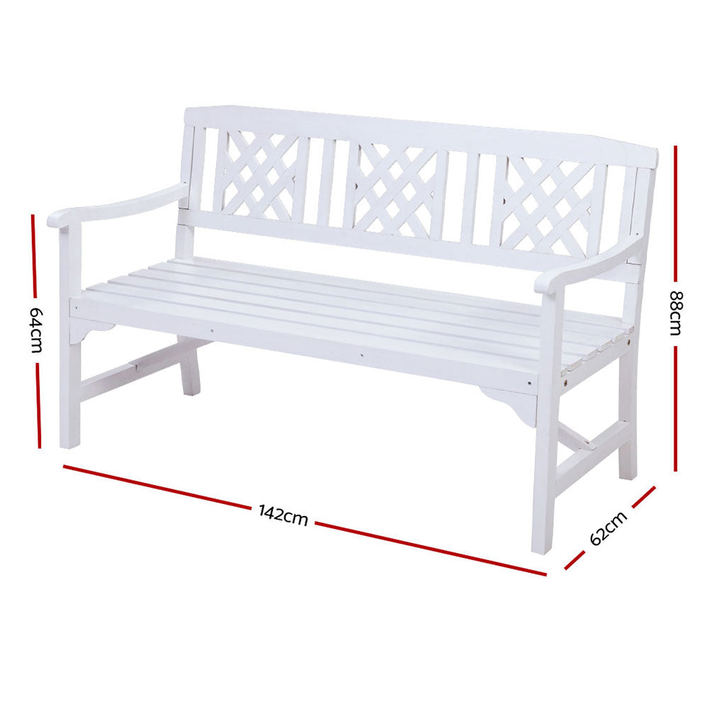 Gardeon Wooden Garden Bench 3 Seat Patio Furniture Timber Outdoor Lounge Chair White