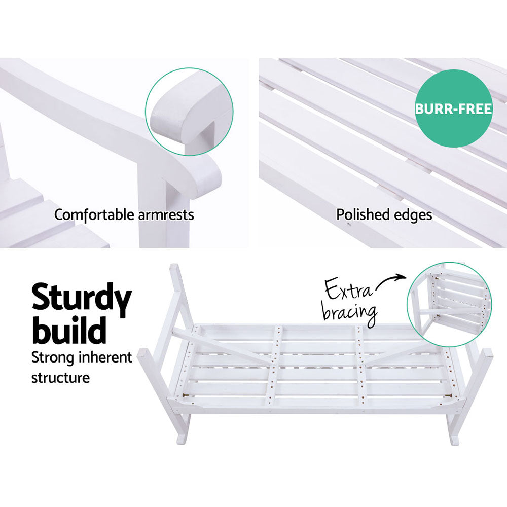 Gardeon Wooden Garden Bench 3 Seat Patio Furniture Timber Outdoor Lounge Chair White